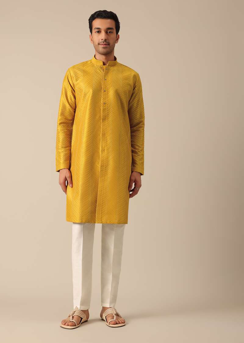 Yellow Kurta Set With Button Down Pattern And Embroidered Detail