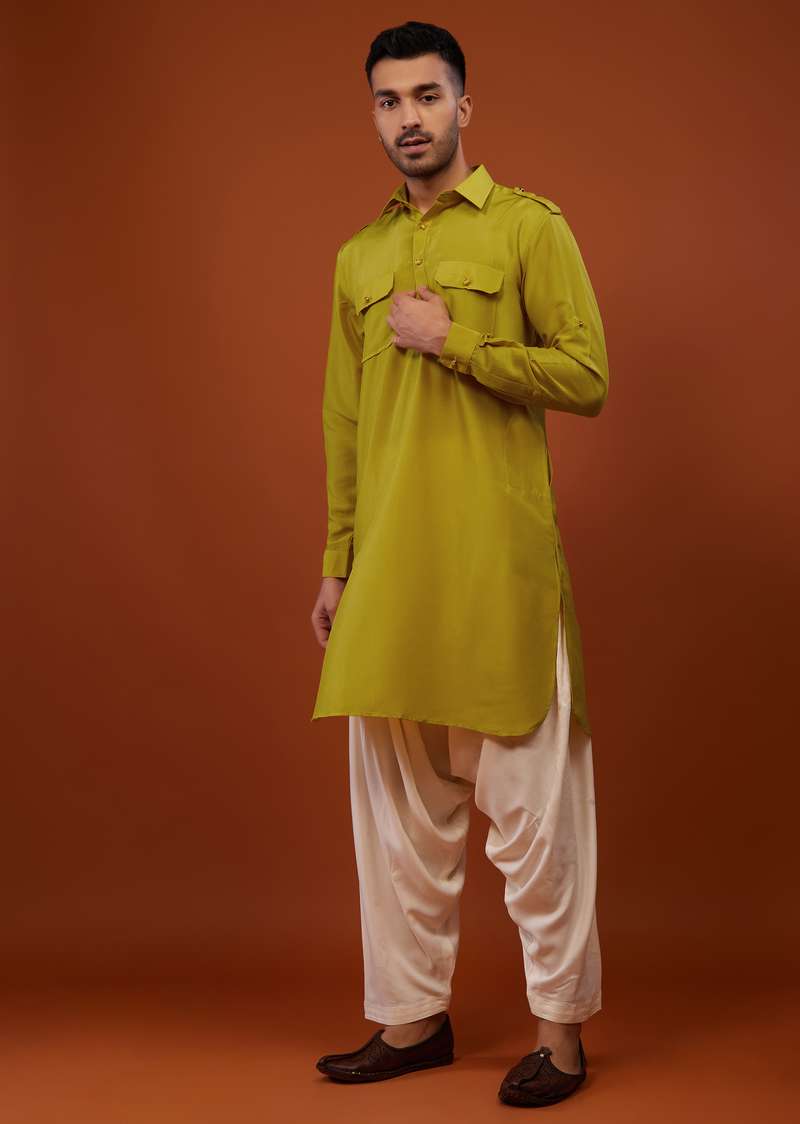 Lime Yellow Embroidered Bandi Jacket Set In Cotton Silk